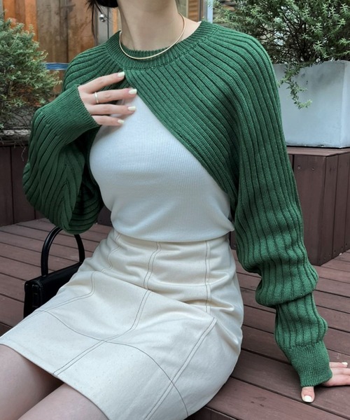 3.3 Field Trip （3.3フィールドトリップ）の「3.3 Field Trip／リブクロップ長袖Tシャツ　2169550（ニット/セーター・レディース・ブラック/グリーン・FREE）」の4枚目の写真