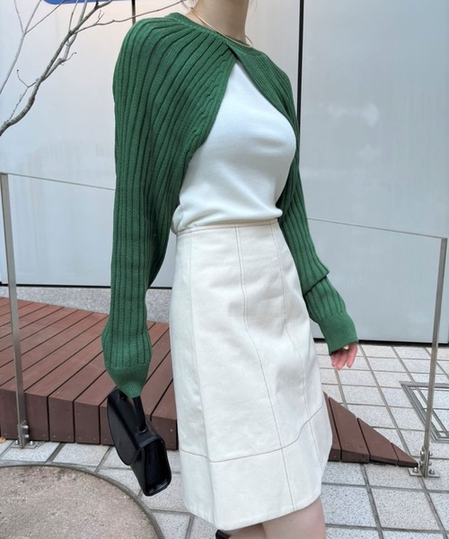 3.3 Field Trip （3.3フィールドトリップ）の「3.3 Field Trip／リブクロップ長袖Tシャツ　2169550（ニット/セーター・レディース・ブラック/グリーン・FREE）」の5枚目の写真