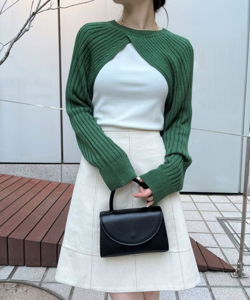 3.3 Field Trip （3.3フィールドトリップ）の「3.3 Field Trip／リブクロップ長袖Tシャツ　2169550（ニット/セーター・レディース・ブラック/グリーン・FREE）」の6枚目の写真