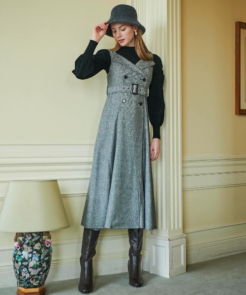 AND COUTURE（アンドクチュール）の「ヘリンボーンツイードジャンスカ