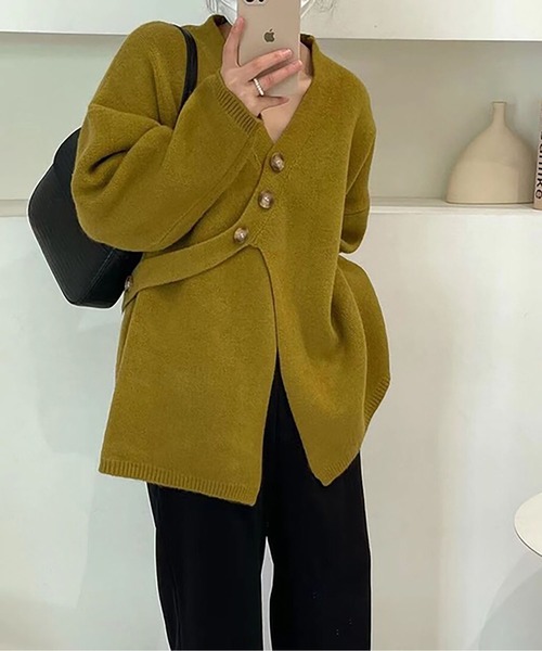 LOPASS(ロパス)の「ノーカラーVネックカーディガン(カーディガン/ボレロ・レディース・アイボリー/ブルー/グレー/Mustard/ブラック・FREE)」の5枚目の写真