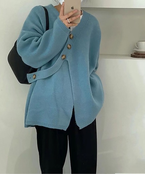 LOPASS(ロパス)の「ノーカラーVネックカーディガン(カーディガン/ボレロ・レディース・アイボリー/ブルー/グレー/Mustard/ブラック・FREE)」の4枚目の写真