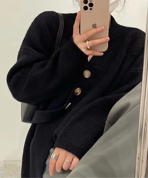 LOPASS(ロパス)の「ノーカラーVネックカーディガン(カーディガン/ボレロ・レディース・アイボリー/ブルー/グレー/Mustard/ブラック・FREE)」の7枚目の写真