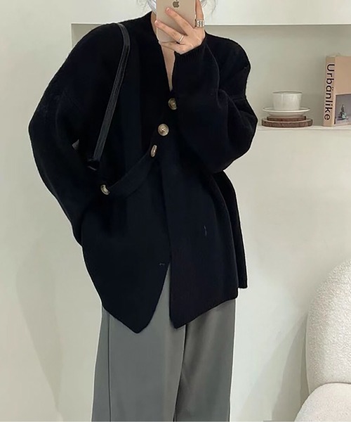 LOPASS(ロパス)の「ノーカラーVネックカーディガン(カーディガン/ボレロ・レディース・アイボリー/ブルー/グレー/Mustard/ブラック・FREE)」の6枚目の写真