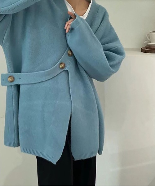 LOPASS(ロパス)の「ノーカラーVネックカーディガン(カーディガン/ボレロ・レディース・アイボリー/ブルー/グレー/Mustard/ブラック・FREE)」の8枚目の写真