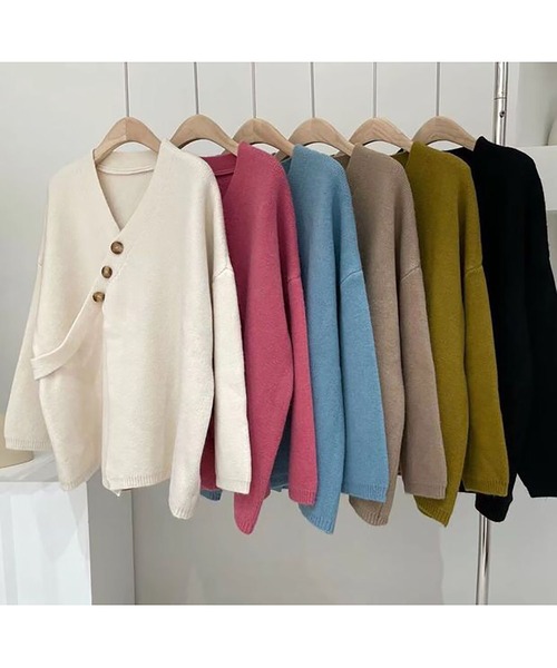 LOPASS(ロパス)の「ノーカラーVネックカーディガン(カーディガン/ボレロ・レディース・アイボリー/ブルー/グレー/Mustard/ブラック・FREE)」の9枚目の写真