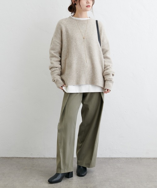 PUAL CE CIN（ピュアルセシン）の「ウール混シンプルニットプルオーバー（ニット/セーター・レディース・ベージュ/グレー/アイボリー・FREE）」の6枚目の写真