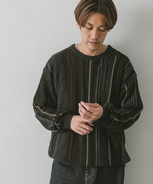 URBAN RESEARCH DOORS（アーバンリサーチドアーズ）の「ジャガードクルーネックニット（ニット/セーター・メンズ・チャコールグレー/オレンジ系その他/ベージュ/ブルー系その他・MEDIUM/LARGE）」の3枚目の写真