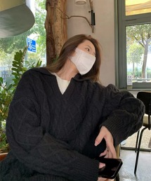 襟付きアラン柄ルーズニット