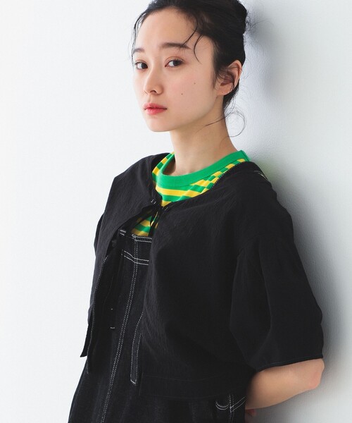 BEAMS BOY（ビームスボーイ）の「BEAMS BOY / バックトゥフロント コットン ボレロ ショートスリーブ23SS（シャツ/ブラウス・レディース・ホワイト系その他7/ブラック・ONE SIZE）」の22枚目の写真