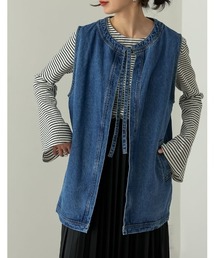 フロントリボンデニムミドルジレ