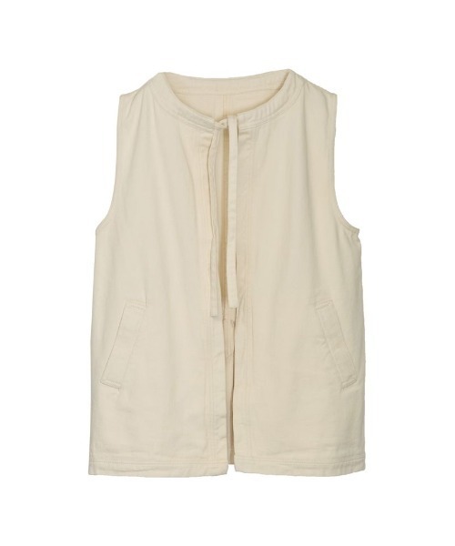 Re:EDIT（リエディ）の「フロントリボンデニムミドルジレ（デニムジャケット・レディース・アイボリー/ブルー・FREE）」の2枚目の写真