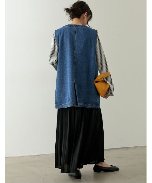 Re:EDIT（リエディ）の「フロントリボンデニムミドルジレ（デニムジャケット・レディース・アイボリー/ブルー・FREE）」の8枚目の写真