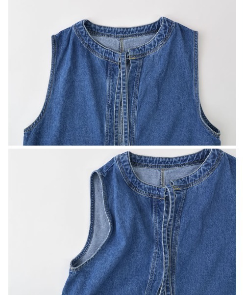 Re:EDIT（リエディ）の「フロントリボンデニムミドルジレ（デニムジャケット・レディース・アイボリー/ブルー・FREE）」の9枚目の写真