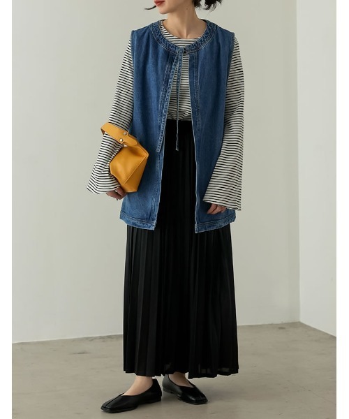 Re:EDIT（リエディ）の「フロントリボンデニムミドルジレ（デニムジャケット・レディース・アイボリー/ブルー・FREE）」の5枚目の写真