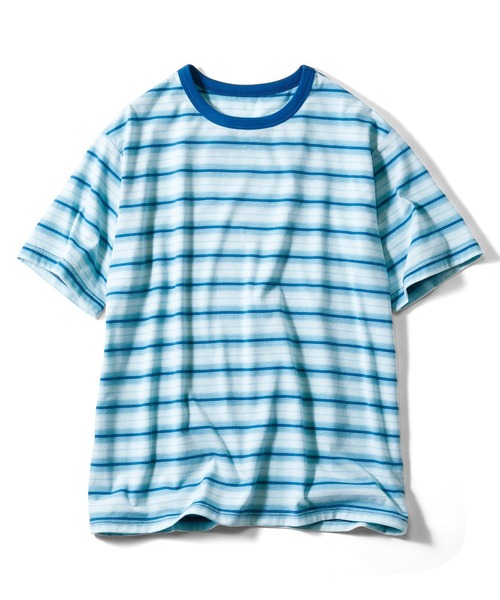 USEDo（ユーズド）の「古着屋さんで見つけたような　やわらか綿混素材のレトロボーダー半袖Ｔシャツ（Tシャツ/カットソー・メンズ・グリーン系その他/ネイビー/ブルー・1/2/3）」の5枚目の写真