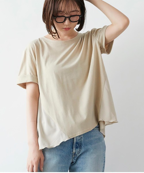 Rejoule(リジュール)の「異素材コンビフリルTシャツ(Tシャツ/カットソー・レディース・グリーン系その他/グレイッシュベージュ/オフホワイト/ブラック・FREE)」の3枚目の写真