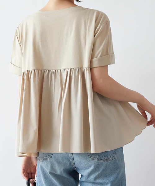 Rejoule(リジュール)の「異素材コンビフリルTシャツ(Tシャツ/カットソー・レディース・グリーン系その他/グレイッシュベージュ/オフホワイト/ブラック・FREE)」の7枚目の写真