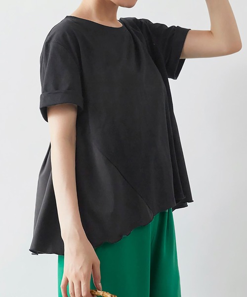 Rejoule(リジュール)の「異素材コンビフリルTシャツ(Tシャツ/カットソー・レディース・グリーン系その他/グレイッシュベージュ/オフホワイト/ブラック・FREE)」の5枚目の写真