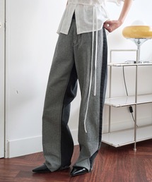 バイカラーカットオフストレートデニムパンツ