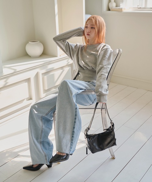 セール】バイカラーカットオフストレートデニムパンツ（デニム