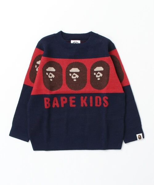 A BATHING APE（アベイシングエイプ）の「APE HEAD KNIT K（ニット/セーター・キッズ・グリーン/ネイビー・120/140/130/100/110）」の2枚目の写真