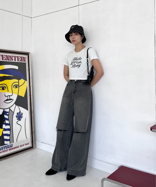 EPIMI E'PIMMY（エピミエピミー）の「アソートプリントクロップドTシャツ（Tシャツ/カットソー・レディース・ピンク/ホワイト/ブラック/オフホワイト・MEDIUM）」の13枚目の写真