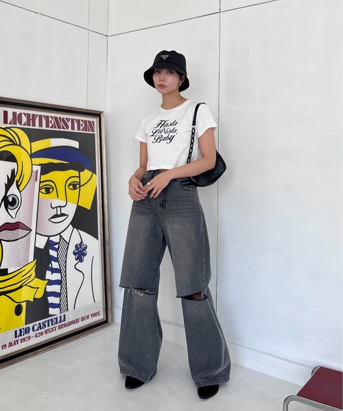 EPIMI E'PIMMY（エピミエピミー）の「アソートプリントクロップドTシャツ（Tシャツ/カットソー・レディース・ピンク/ホワイト/ブラック/オフホワイト・MEDIUM）」の14枚目の写真