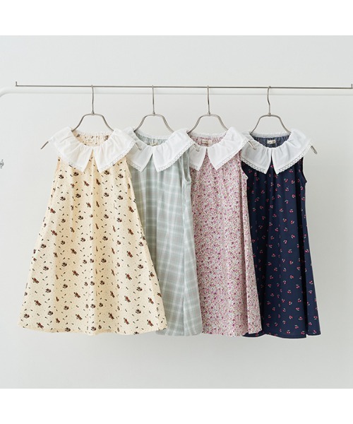 Lycee mine(リセマイン)の「コットンふりふりノースリーブワンピース(シャツワンピース・キッズ・ネイビー/ミント/ラベンダー/アイボリー・100cm/110cm/120cm/130cm/140cm/150cm)」の15枚目の写真