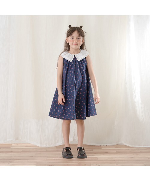 Lycee mine(リセマイン)の「コットンふりふりノースリーブワンピース(シャツワンピース・キッズ・ネイビー/ミント/ラベンダー/アイボリー・100cm/110cm/120cm/130cm/140cm/150cm)」の7枚目の写真