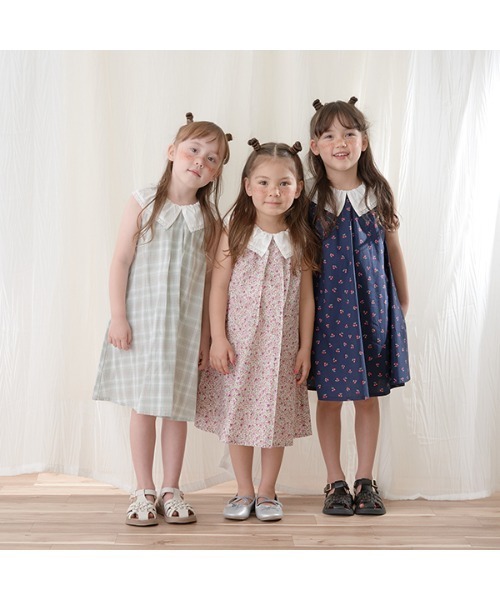 Lycee mine(リセマイン)の「コットンふりふりノースリーブワンピース(シャツワンピース・キッズ・ネイビー/ミント/ラベンダー/アイボリー・100cm/110cm/120cm/130cm/140cm/150cm)」の12枚目の写真