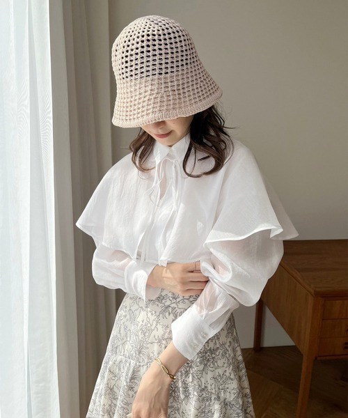 one after another NICE CLAUP（ワンアフターアナザーナイスクラップ）の「メッシュ編みクローシュハット（ハット・レディース・アイボリー/ブラック・FREE）」の7枚目の写真