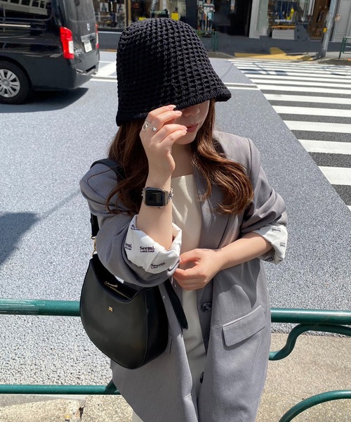 one after another NICE CLAUP（ワンアフターアナザーナイスクラップ）の「メッシュ編みクローシュハット（ハット・レディース・アイボリー/ブラック・FREE）」の13枚目の写真