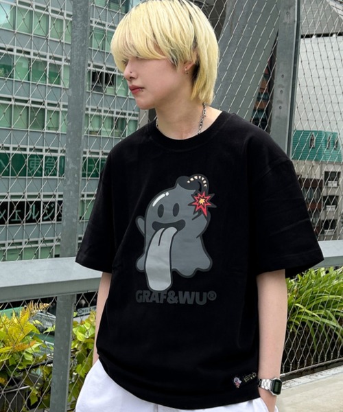 GRAF&WU(グラフアンドユー)の「A'GEM/9 × .kom『GRAF&WU/グラフアンドウー』ゴーストキャラTシャツ 半袖カットソー(Tシャツ/カットソー・メンズ・パープル/A/B/C/G/その他1/その他2/その他3/D/E/F/ブラック×ブルー/ピンク・L/XL)」の4枚目の写真