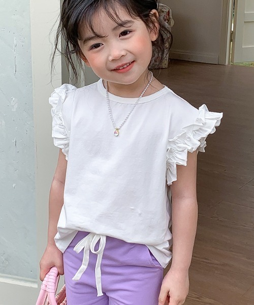 NESTA(ネスタ)の「フリルクルーネックTシャツ(Tシャツ/カットソー・キッズ・マスタード/パープル/ホワイト・130/120/140)」の2枚目の写真