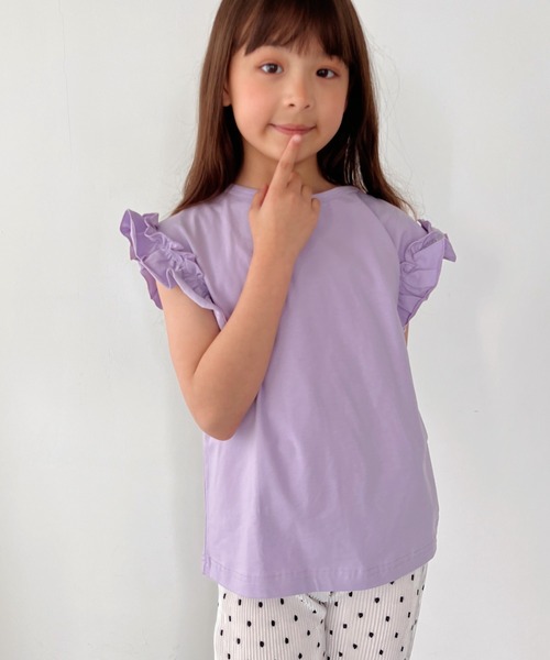 NESTA(ネスタ)の「フリルクルーネックTシャツ(Tシャツ/カットソー・キッズ・マスタード/パープル/ホワイト・130/120/140)」の4枚目の写真