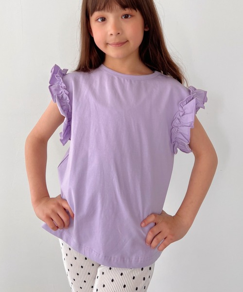 NESTA(ネスタ)の「フリルクルーネックTシャツ(Tシャツ/カットソー・キッズ・マスタード/パープル/ホワイト・130/120/140)」の19枚目の写真