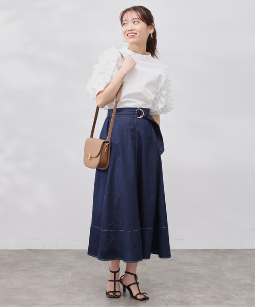 Chez toi(シェトワ)の「配色ステッチツイルスカート(スカート・レディース・オフホワイト/ベージュ/インディゴブルー・FREE)」の11枚目の写真