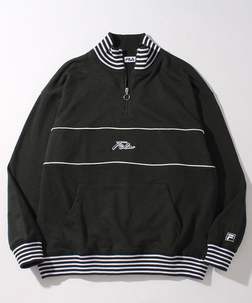 FILA(フィラ)の「【FILA/フィラ】リブライン ビッグシルエット ハーフジップ ロゴ プルオーバー(スウェット・メンズ・コバルトブルー/ブラック/ダークカーキ・L/M/LL)」の2枚目の写真