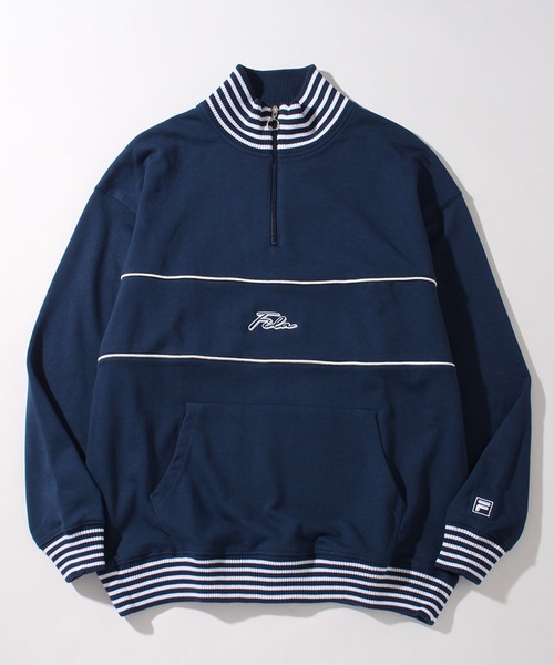FILA(フィラ)の「【FILA/フィラ】リブライン ビッグシルエット ハーフジップ ロゴ プルオーバー(スウェット・メンズ・コバルトブルー/ブラック/ダークカーキ・L/M/LL)」の3枚目の写真