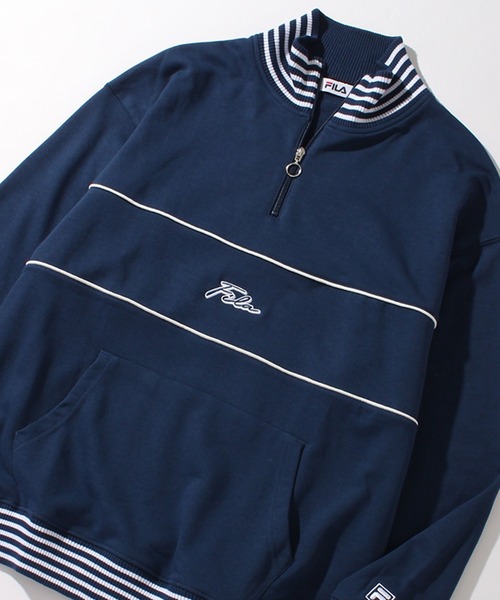 FILA(フィラ)の「【FILA/フィラ】リブライン ビッグシルエット ハーフジップ ロゴ プルオーバー(スウェット・メンズ・コバルトブルー/ブラック/ダークカーキ・L/M/LL)」の21枚目の写真