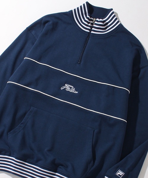 FILA(フィラ)の「【FILA/フィラ】リブライン ビッグシルエット ハーフジップ ロゴ プルオーバー(スウェット・メンズ・コバルトブルー/ブラック/ダークカーキ・L/M/LL)」の20枚目の写真