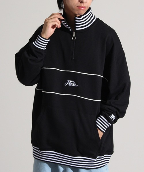 FILA(フィラ)の「【FILA/フィラ】リブライン ビッグシルエット ハーフジップ ロゴ プルオーバー(スウェット・メンズ・コバルトブルー/ブラック/ダークカーキ・L/M/LL)」の4枚目の写真