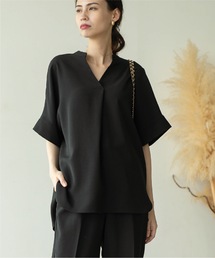 ◆セットアップ対応 スキッパーブラウス【洗濯機洗い可/イージーケア/ストレッチ/抗ピリング】