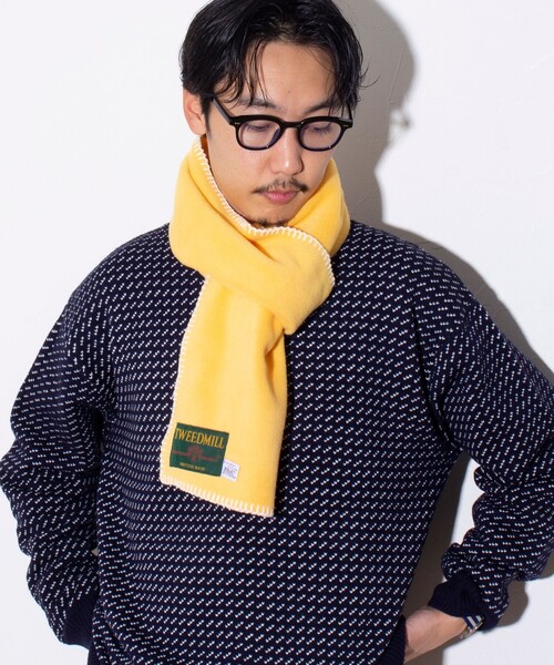 TWEED MILL（ツイードミル）の「【TWEED MILL/ツイードミル】GLOSTER別注 FLEECE SCARF Blanket Stitch（マフラー・メンズ・イエロー/オフホワイト/オリーブ/チャコールグレー/ライトグレー/ブラック・FREE）」の18枚目の写真