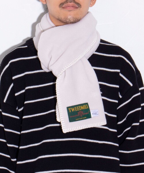 TWEED MILL（ツイードミル）の「【TWEED MILL/ツイードミル】GLOSTER別注 FLEECE SCARF Blanket Stitch（マフラー・メンズ・イエロー/オフホワイト/オリーブ/チャコールグレー/ライトグレー/ブラック・FREE）」の20枚目の写真