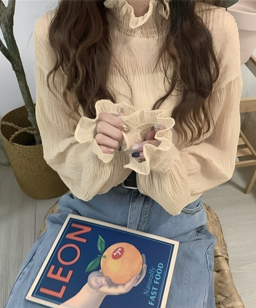 Chaco closet(チャコ クローゼット)の「シアーフリルハイネックシフォンブラウス(Tシャツ/カットソー・レディース・アイボリー/ブラック/ホワイト・FREE)」の9枚目の写真