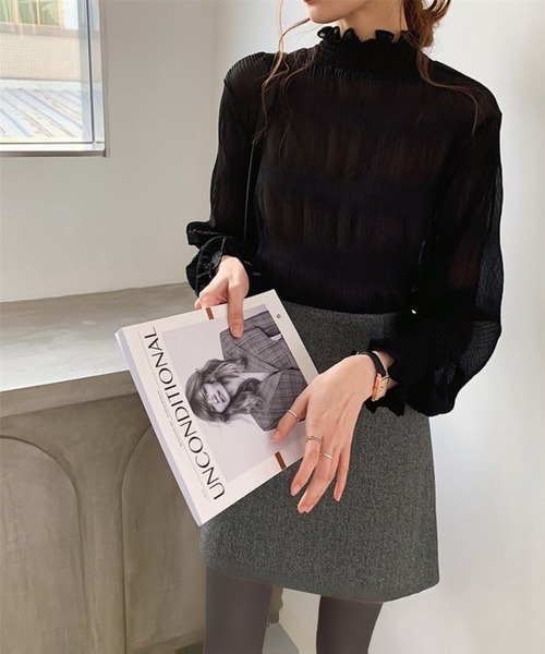 Chaco closet(チャコ クローゼット)の「シアーフリルハイネックシフォンブラウス(Tシャツ/カットソー・レディース・アイボリー/ブラック/ホワイト・FREE)」の21枚目の写真