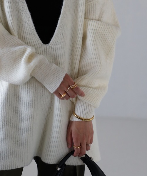 ボンジュールサガン BONJOUR SAGAN カシミアタッチディープVネックニット （OFF-WHITE） 楽天市場】ボンジュールサガン BONJOUR SAGAN カシミアタッチ
