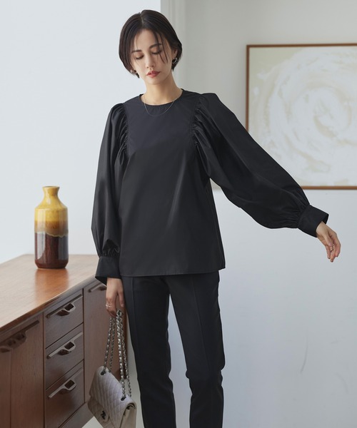 ルイルエブティック RUIRUE BOUTIQUE タックギャザーボリュームスリーブブラウス （ネイビー） セール】洗える ｜ タックギャザーボリュームスリーブデザイン